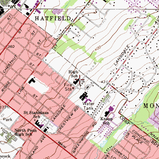Topographic Map of Lansdale Catholic High School, PA