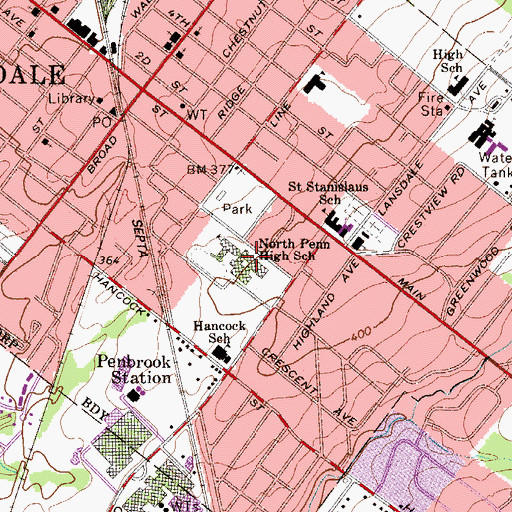 Topographic Map of Penndale Middle School, PA