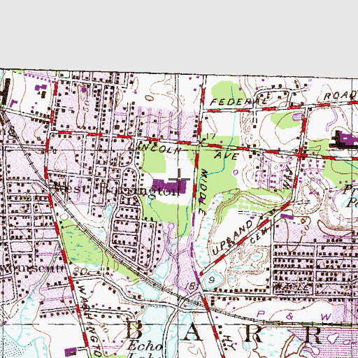 Topographic Map of Barrington Middle School, RI