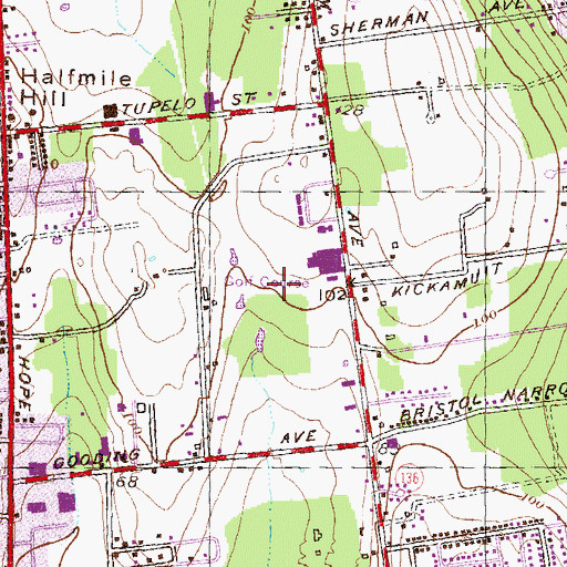 Topographic Map of Bristol Golf Club, RI