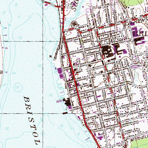 Topographic Map of Bristol Post Office, RI