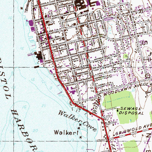 Topographic Map of Bristol Waterfront Historic District, RI