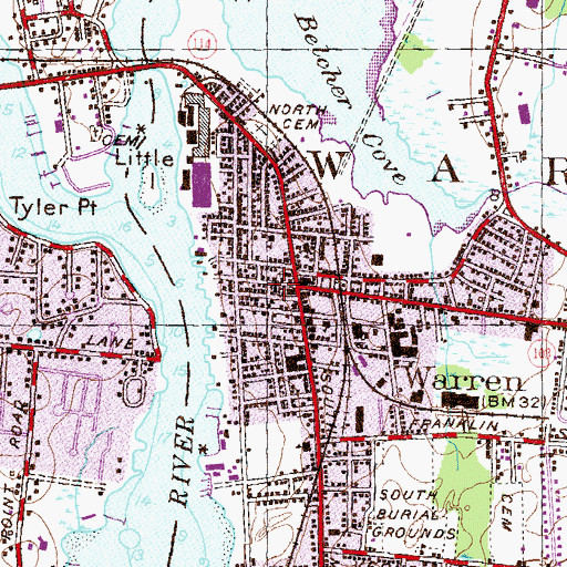 Topographic Map of First United Methodist Church of Warren, RI
