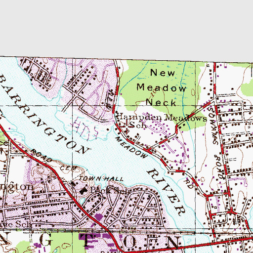 Topographic Map of Hampden Meadows School, RI