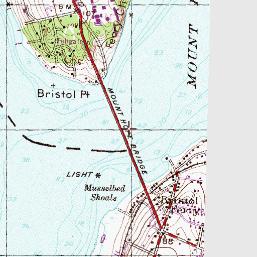 Topographic Map of Mount Hope Bridge, RI