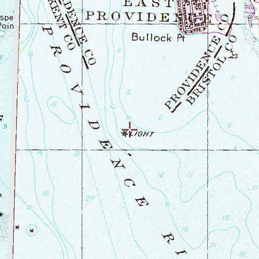 Topographic Map of Bullocks Point Light, RI
