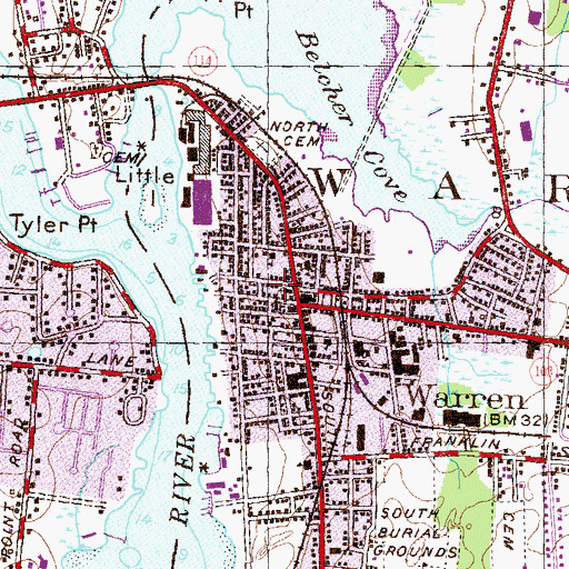 Topographic Map of Warren Baptist Church, RI