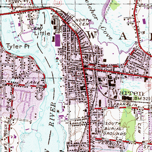 Topographic Map of Warren Common, RI