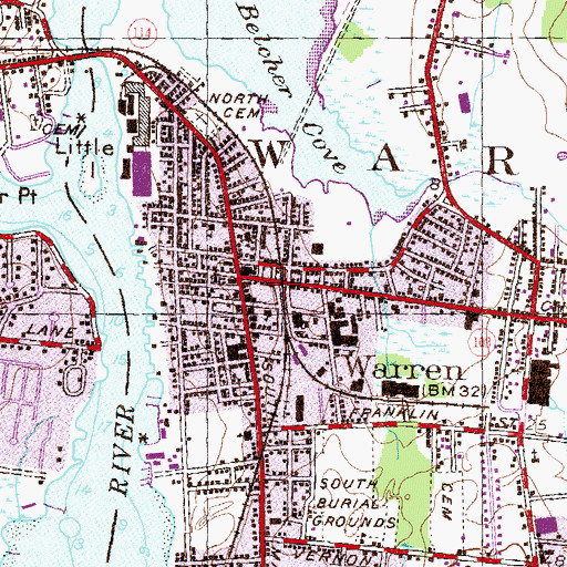 Topographic Map of Warren Post Office, RI