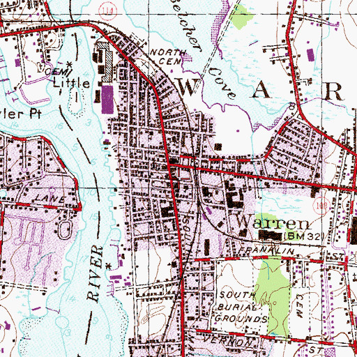 Topographic Map of Warren United Methodist Church, RI