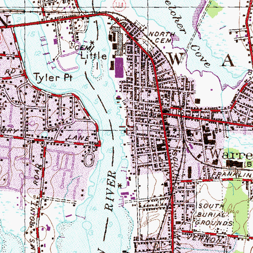 Topographic Map of Warrens Waterfront Historic District, RI