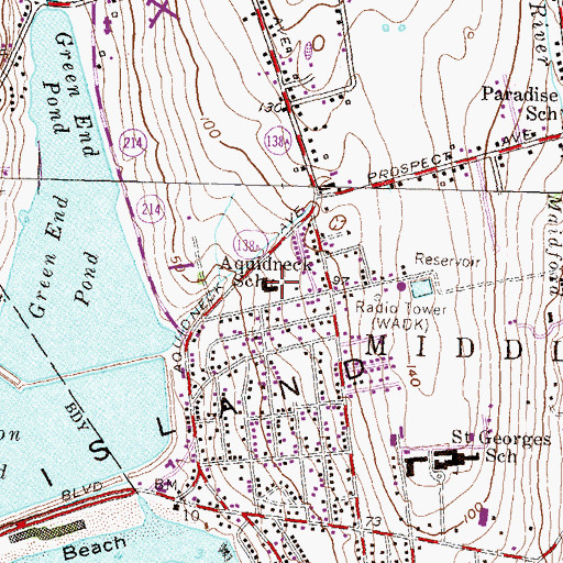 Topographic Map of Aquidneck School, RI
