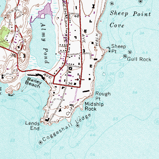 Topographic Map of Belcourt Castle, RI