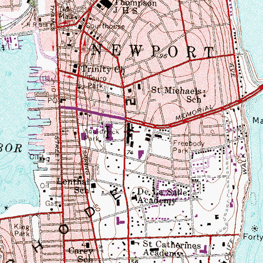 Topographic Map of Bellevue Avenue-Casino Historic District, RI