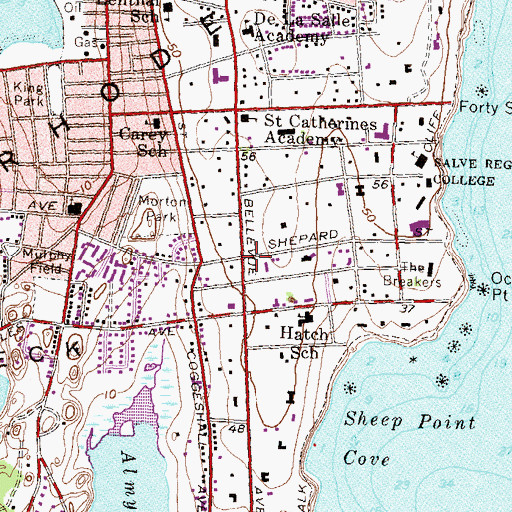 Topographic Map of Bellevue Avenue Historic District, RI