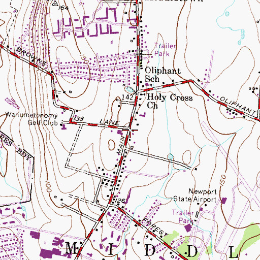 Topographic Map of Browns Lane Plaza Shopping Center, RI