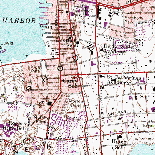 Topographic Map of Carey School, RI