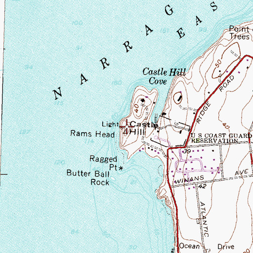 Topographic Map of Castle Hill Light, RI