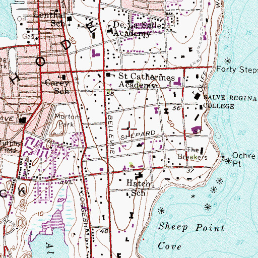 Topographic Map of Chateau Sur-Mer Mansion, RI