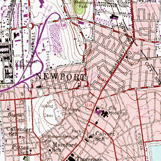 Topographic Map of Coggeshall School, RI