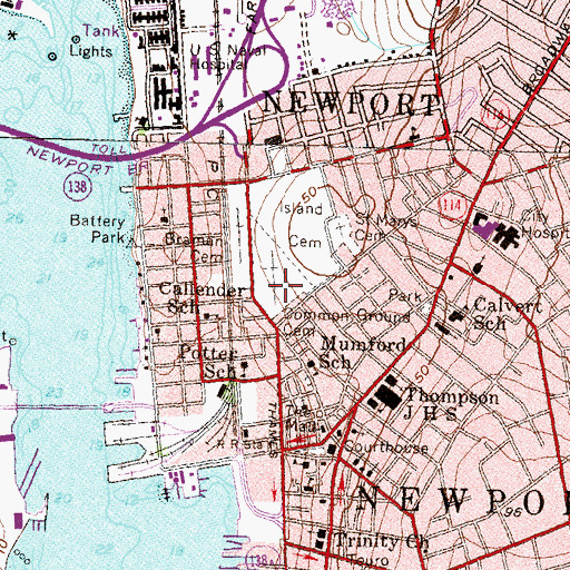 Topographic Map of Common Burial Ground Cemetery, RI