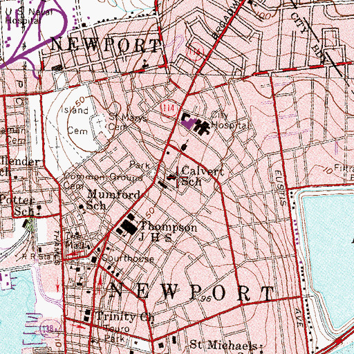 Topographic Map of Cranston-Calvert School, RI