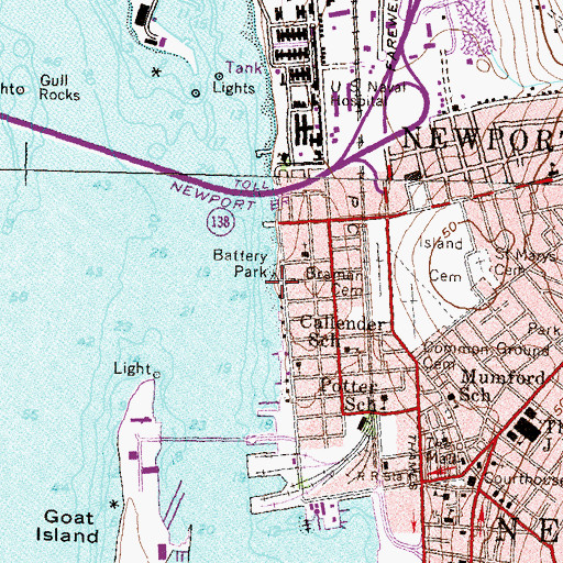 Topographic Map of Ellerys Ferry Wharf (historical), RI