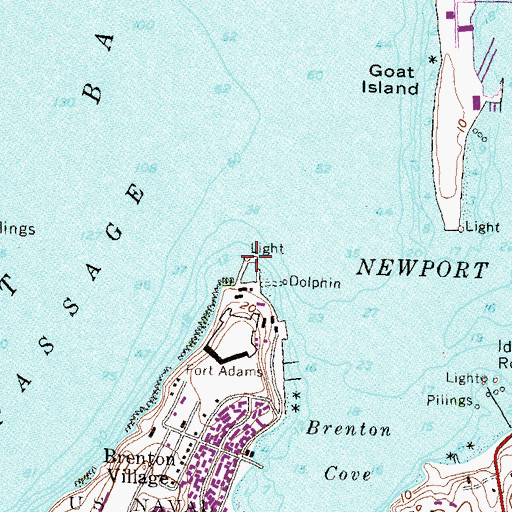 Topographic Map of Fort Adams Light, RI