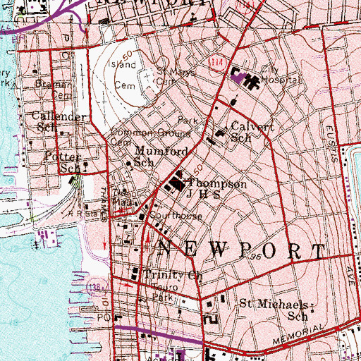 Topographic Map of Frank E Thompson Middle School, RI