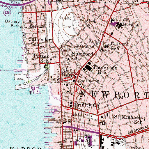 Topographic Map of Friends Meeting House, RI