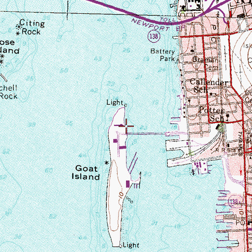Topographic Map of Goat Island Yacht Club, RI