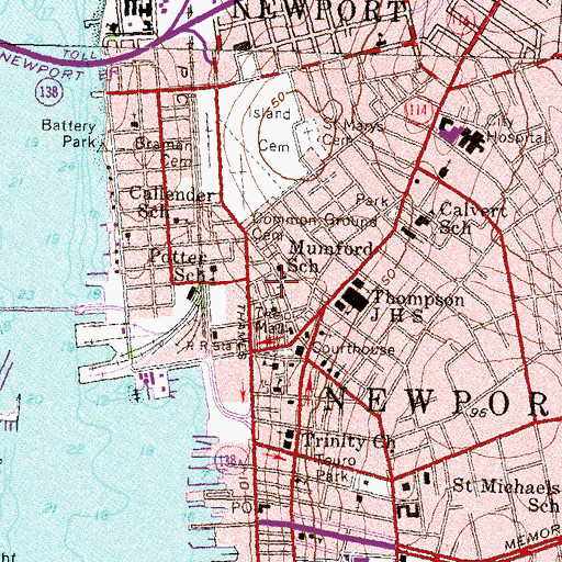 Topographic Map of Coddington Cemetery, RI