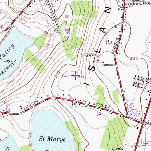 Topographic Map of Green Valley Golf Course, RI