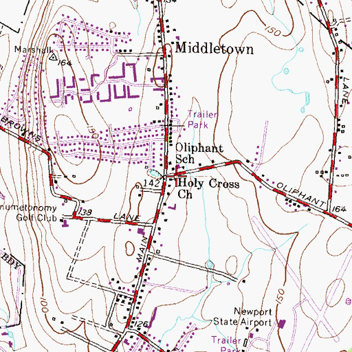 Topographic Map of Holy Cross Church, RI