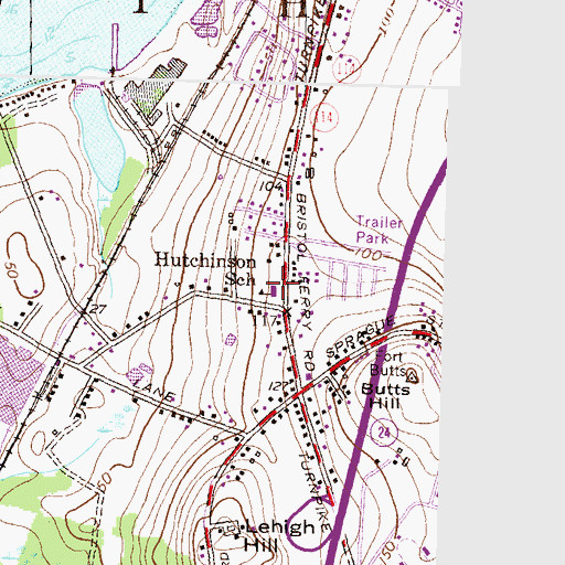 Topographic Map of Hutchinson School, RI