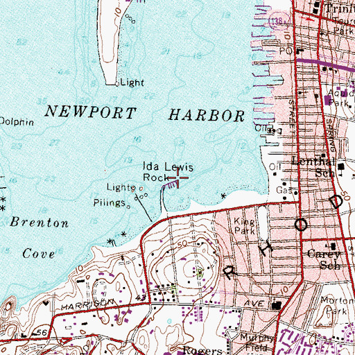 Topographic Map of Ida Lewis Yacht Club, RI