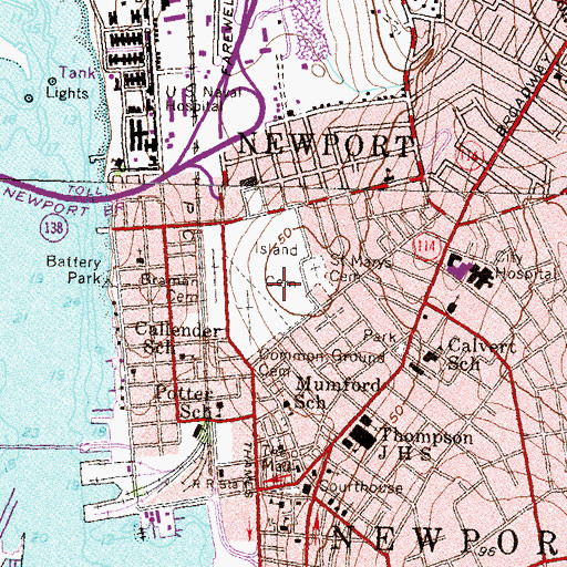 Topographic Map of Island Cemetery, RI