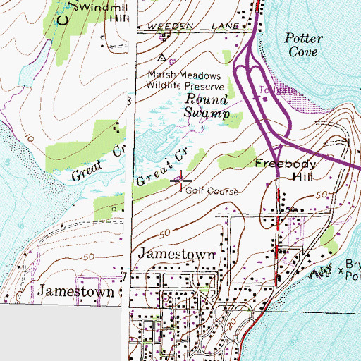 Topographic Map of Jamestown Golf Course, RI