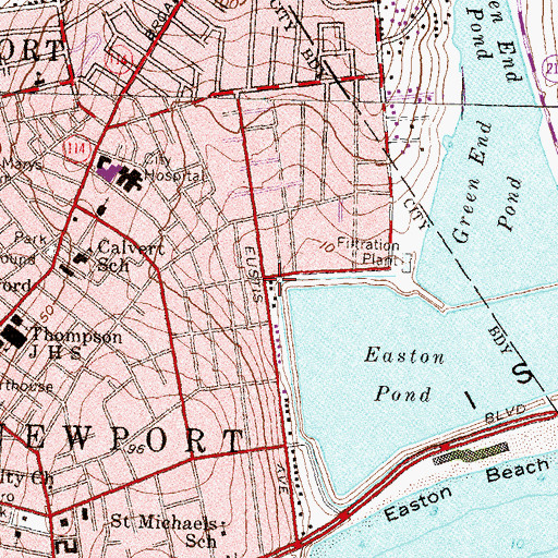 Topographic Map of Kay Street-Catherine Street-Old Beach Road Historic District, RI