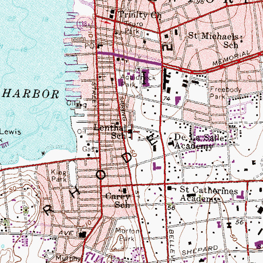 Topographic Map of Lenthal School, RI
