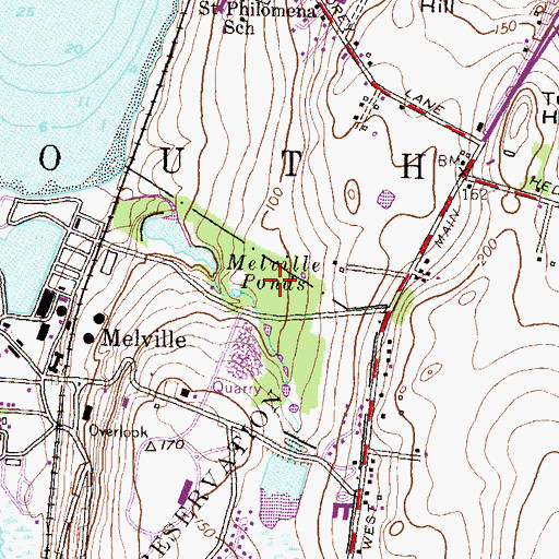 Topographic Map of Melville Ponds Campground, RI