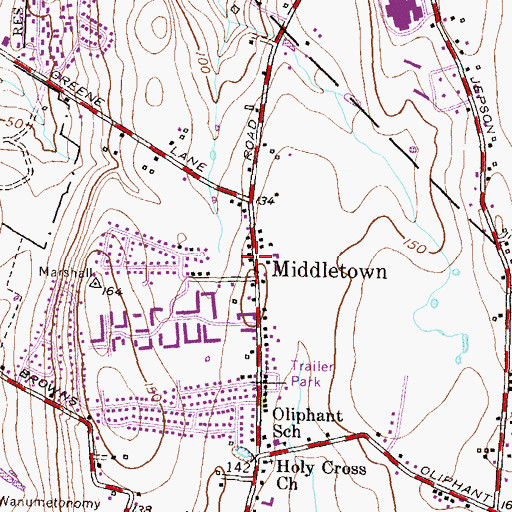 Topographic Map of Middletown Baptist Church, RI
