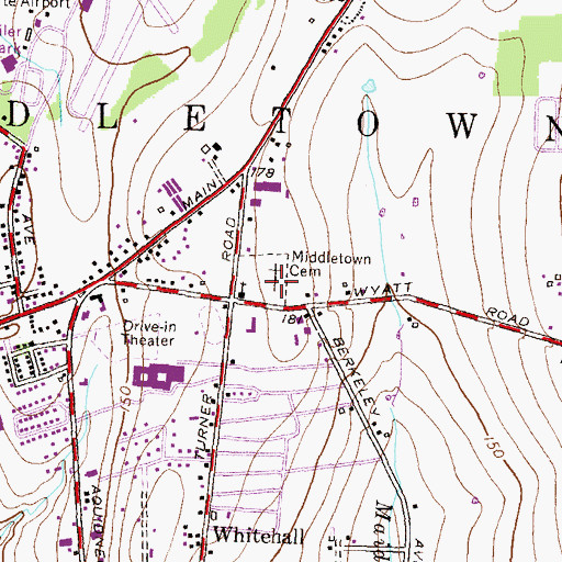 Topographic Map of Middletown Cemetery, RI