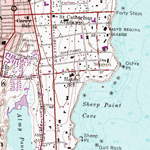 Topographic Map of Newport County Career and Technical Center, RI