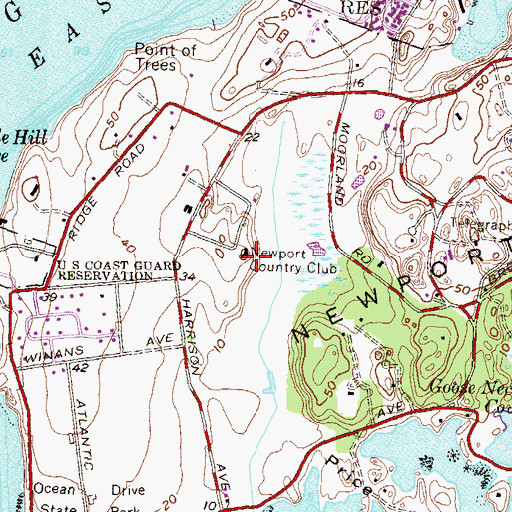 Topographic Map of Newport Country Club, RI