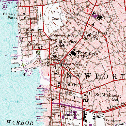 Topographic Map of Newport Historic District, RI