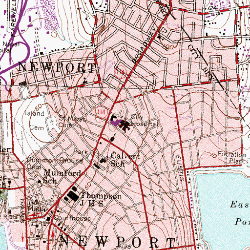 Topographic Map of Newport Hospital, RI