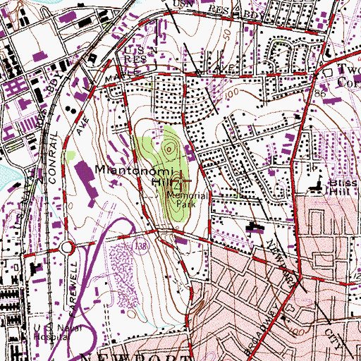 Topographic Map of Newport Memorial Tower, RI