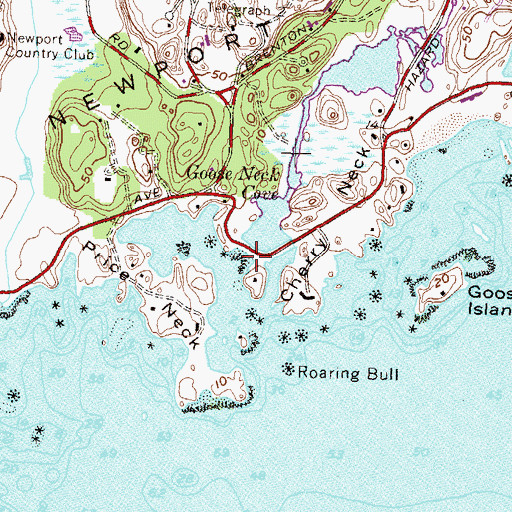 Topographic Map of Ocean Drive Historic District, RI
