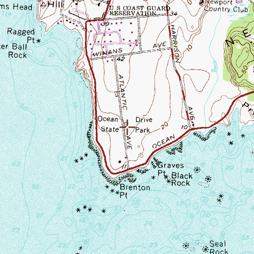 Topographic Map of Ocean Drive State Park, RI
